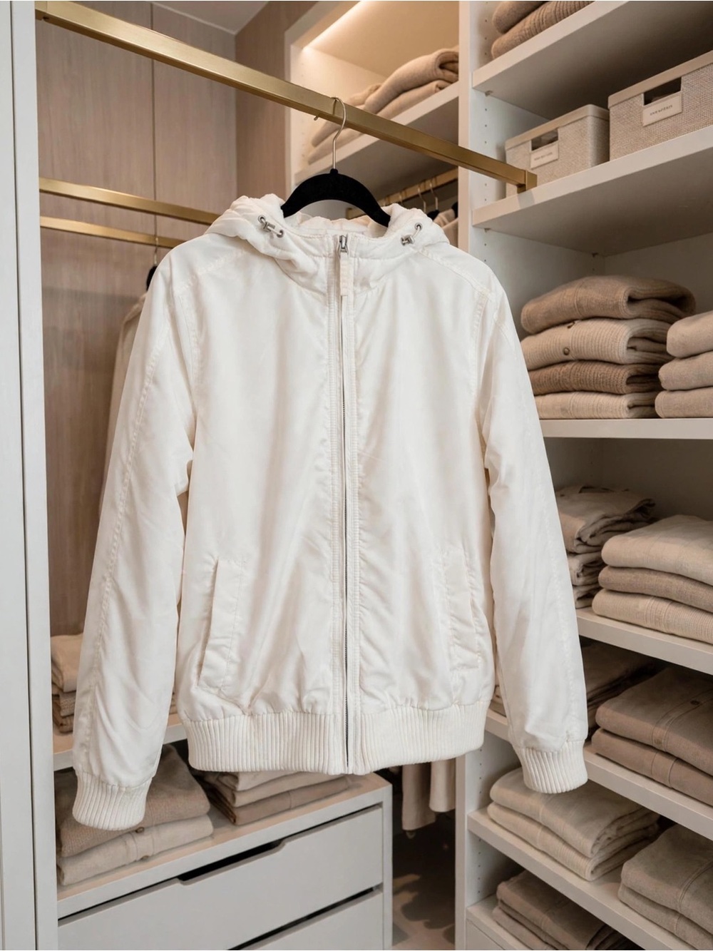 Tommy Hilfiger Cream Hooded Bomber Jacket. NWT